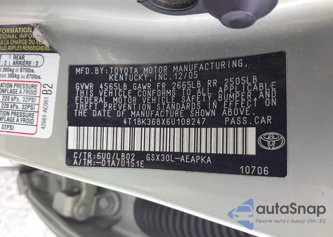 2006 Toyota Avalon Limited from USA, damaged, VIN 4T1BK36BX6U108247